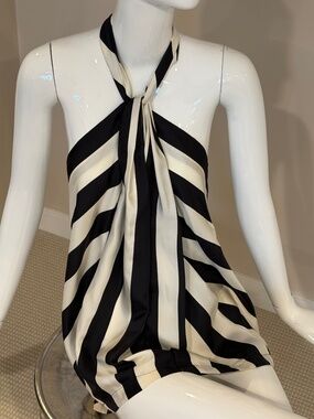 DESIGNER Robert Rodriguez Size 12 Black White Halter top blouse shirt NEW SILK